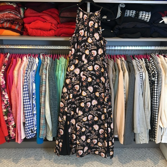 1. State black/pink flower sleeveless button back keyhole closure maxi dress - Picture 3 of 3